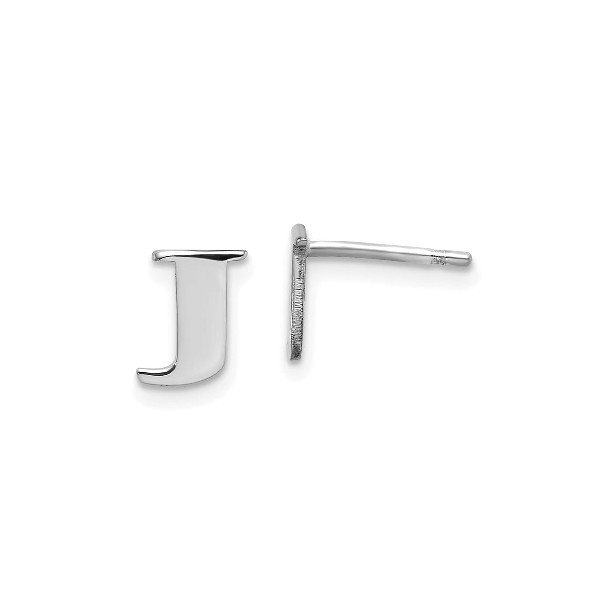 Sterling Silver Initial Letter J Stud Earrings, Rhodium Plated Alphabet Jewelry for Women