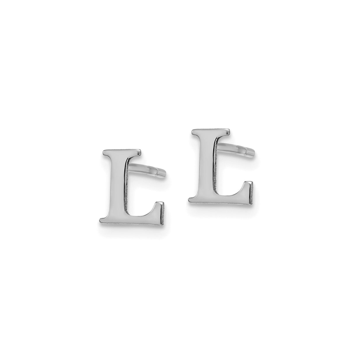 Sterling Silver Initial Letter L Stud Earrings, Rhodium Plated Monogram Design for Women