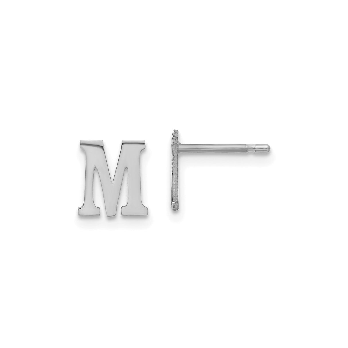 Sterling Silver Letter M Stud Earrings, Polished Block Initial, Minimalist Monogram Style