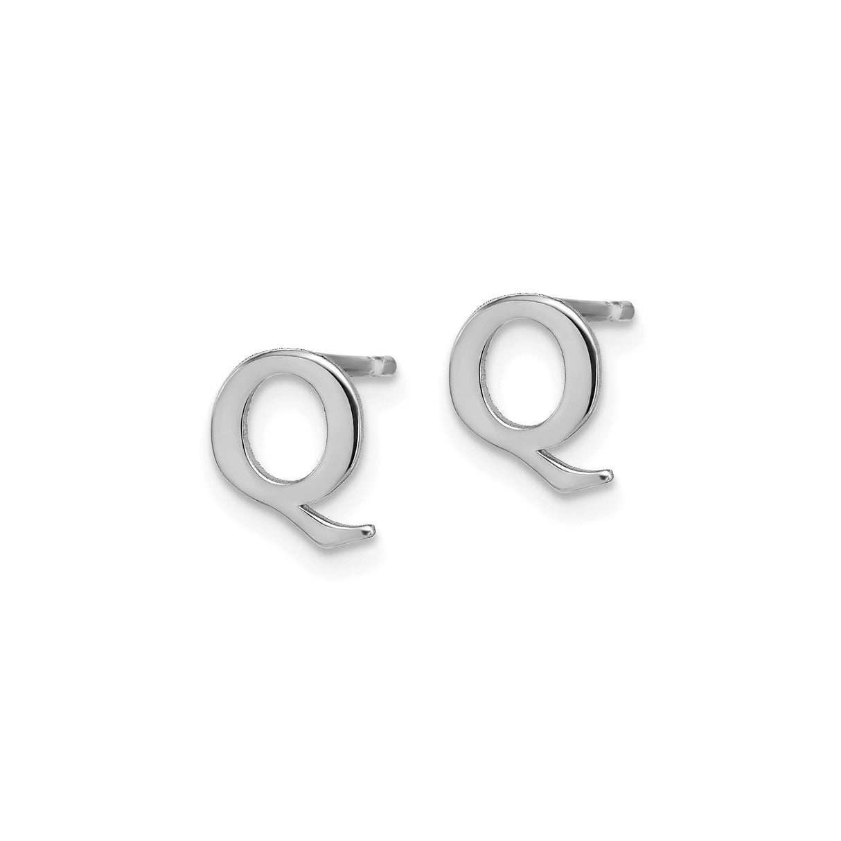 Sterling Silver Letter Q Stud Earrings, Polished Initial Monogram Alphabet Jewelry