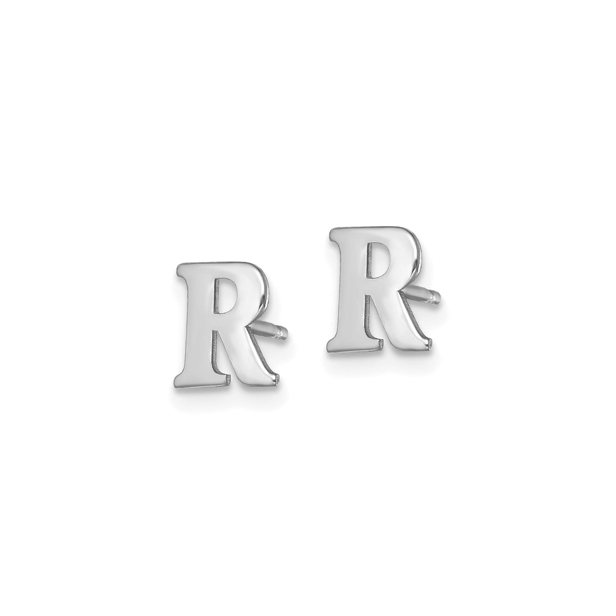 Sterling Silver Letter R Stud Earring, Polished Initial Monogram Design