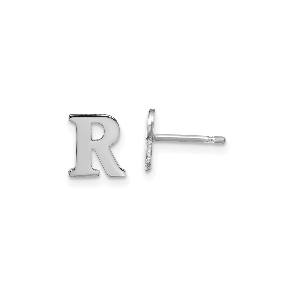 Sterling Silver Letter R Stud Earring, Polished Initial Monogram Design