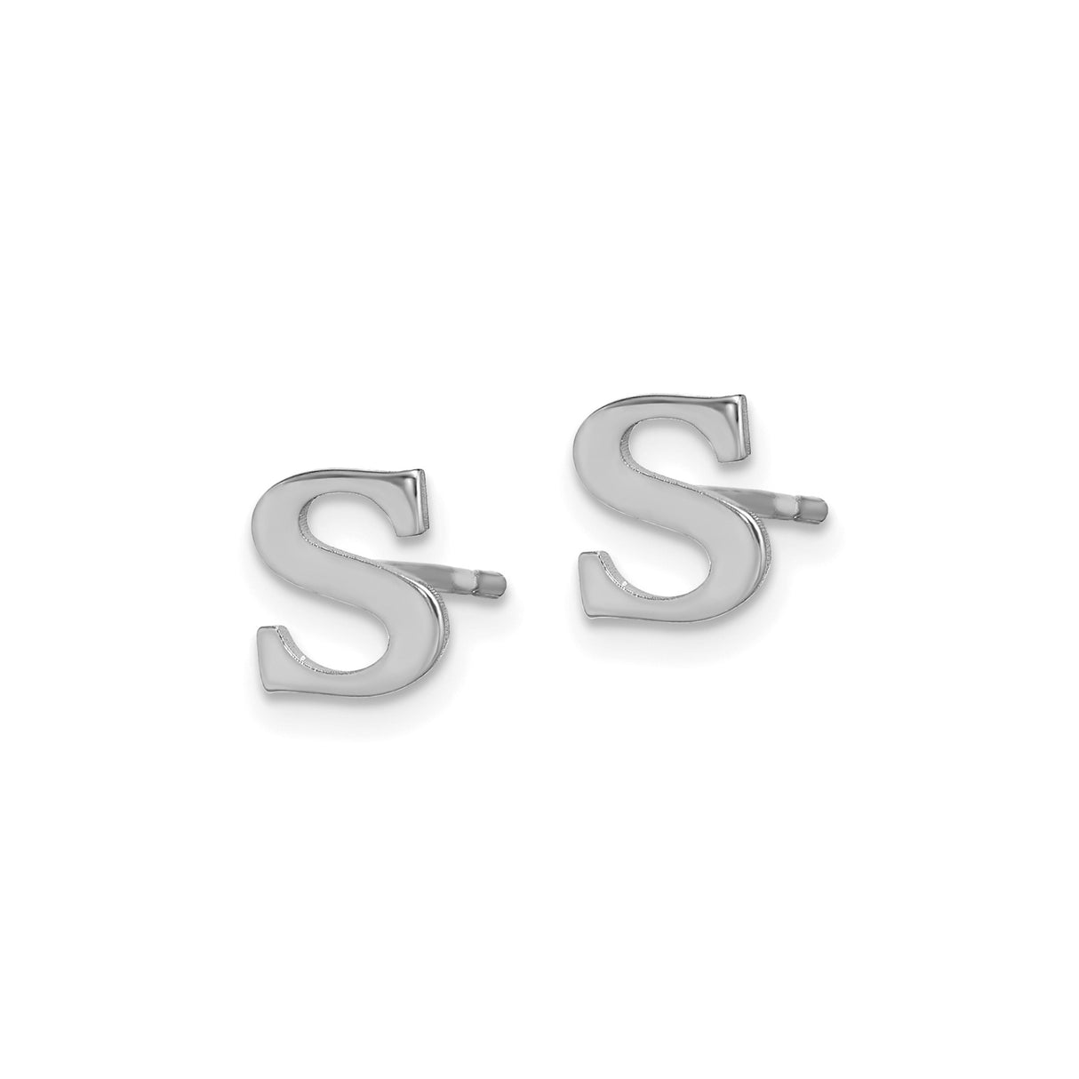Sterling Silver Letter S Stud Earrings, Rhodium Plated Initial Monogram Design for Women