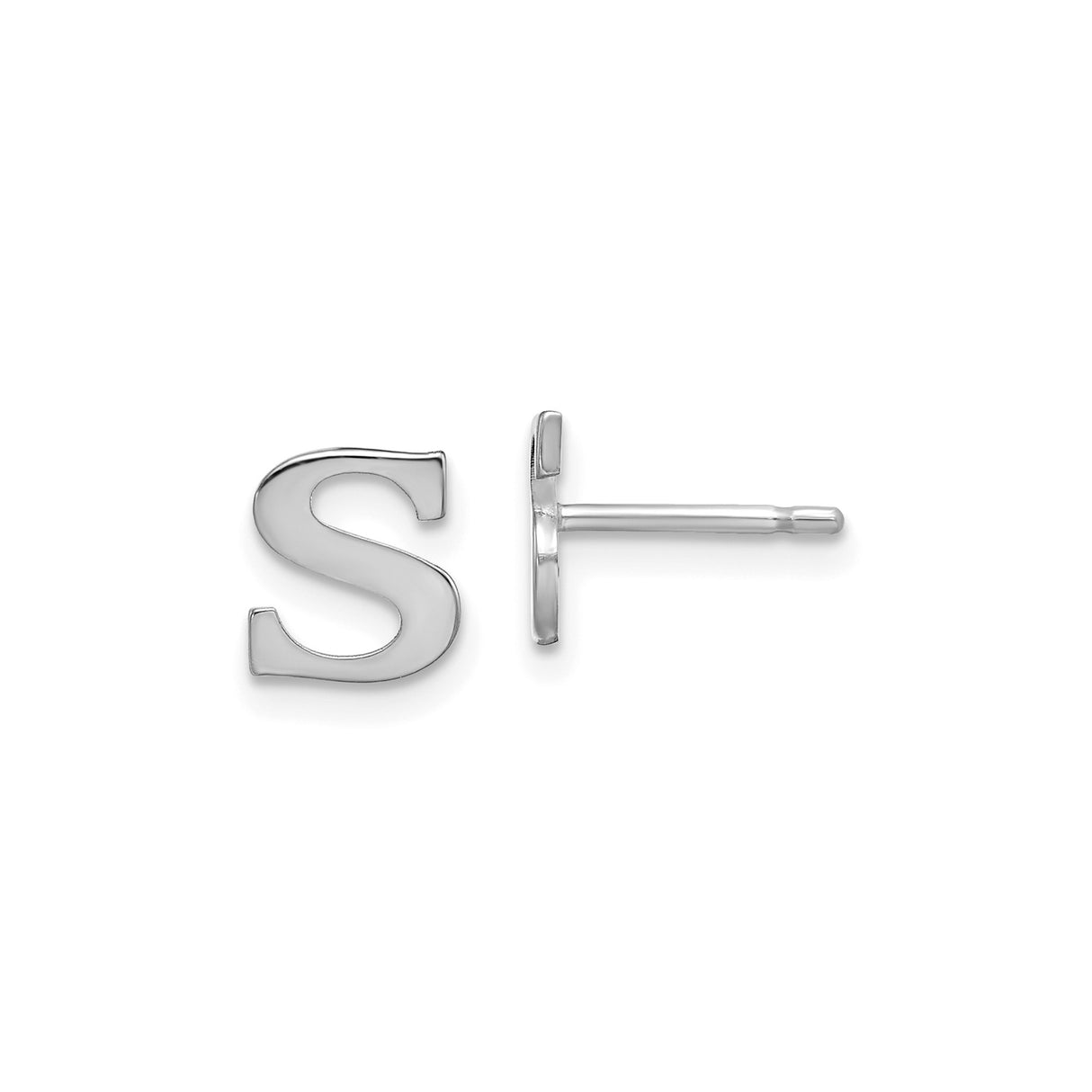Sterling Silver Letter S Stud Earrings, Rhodium Plated Initial Monogram Design for Women