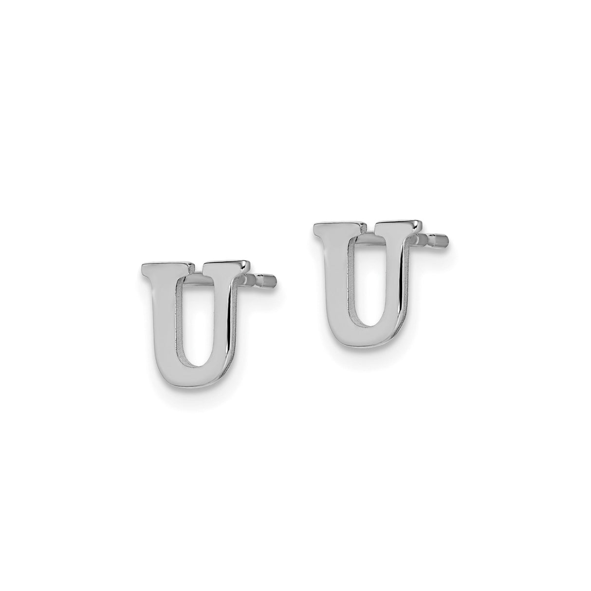 Sterling Silver Letter U Stud Earring, Polished Block Initial Design, Minimalist Alphabet Jewelry