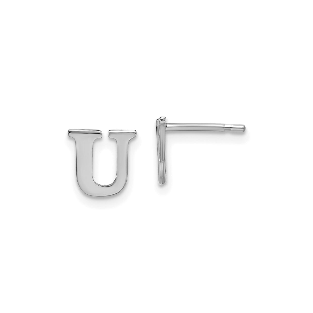 Sterling Silver Letter U Stud Earring, Polished Block Initial Design, Minimalist Alphabet Jewelry