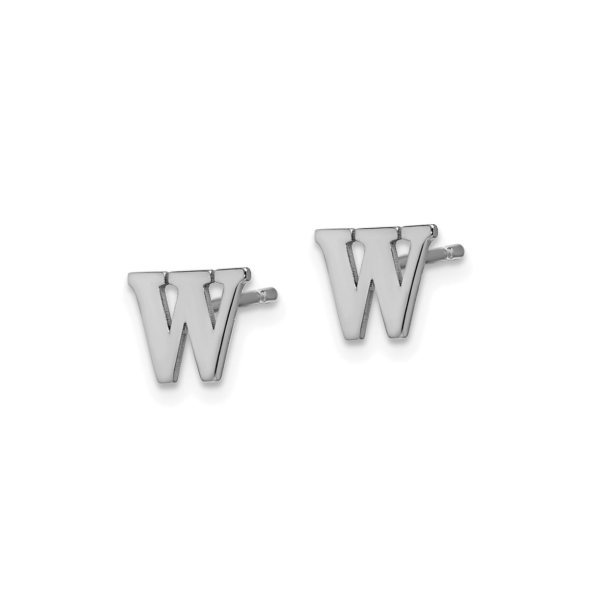 Sterling Silver Initial W Stud Earring, Block Letter Monogram, Polished Finish, Minimalist Design
