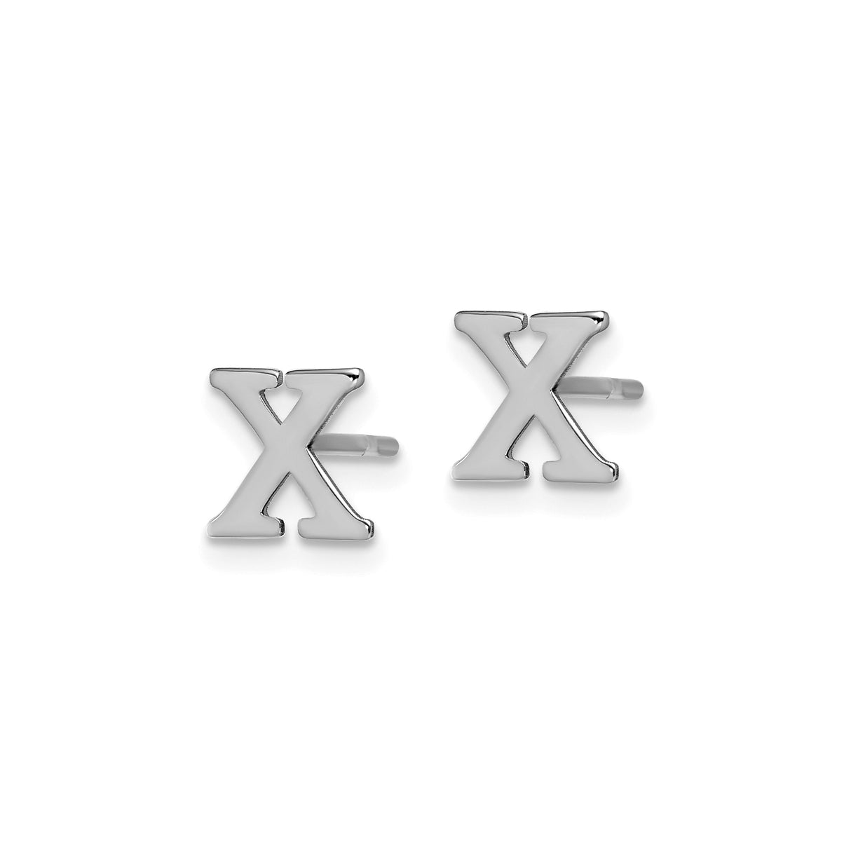 Sterling Silver Letter X Stud Earrings, Rhodium Plated Minimalist Alphabet Design