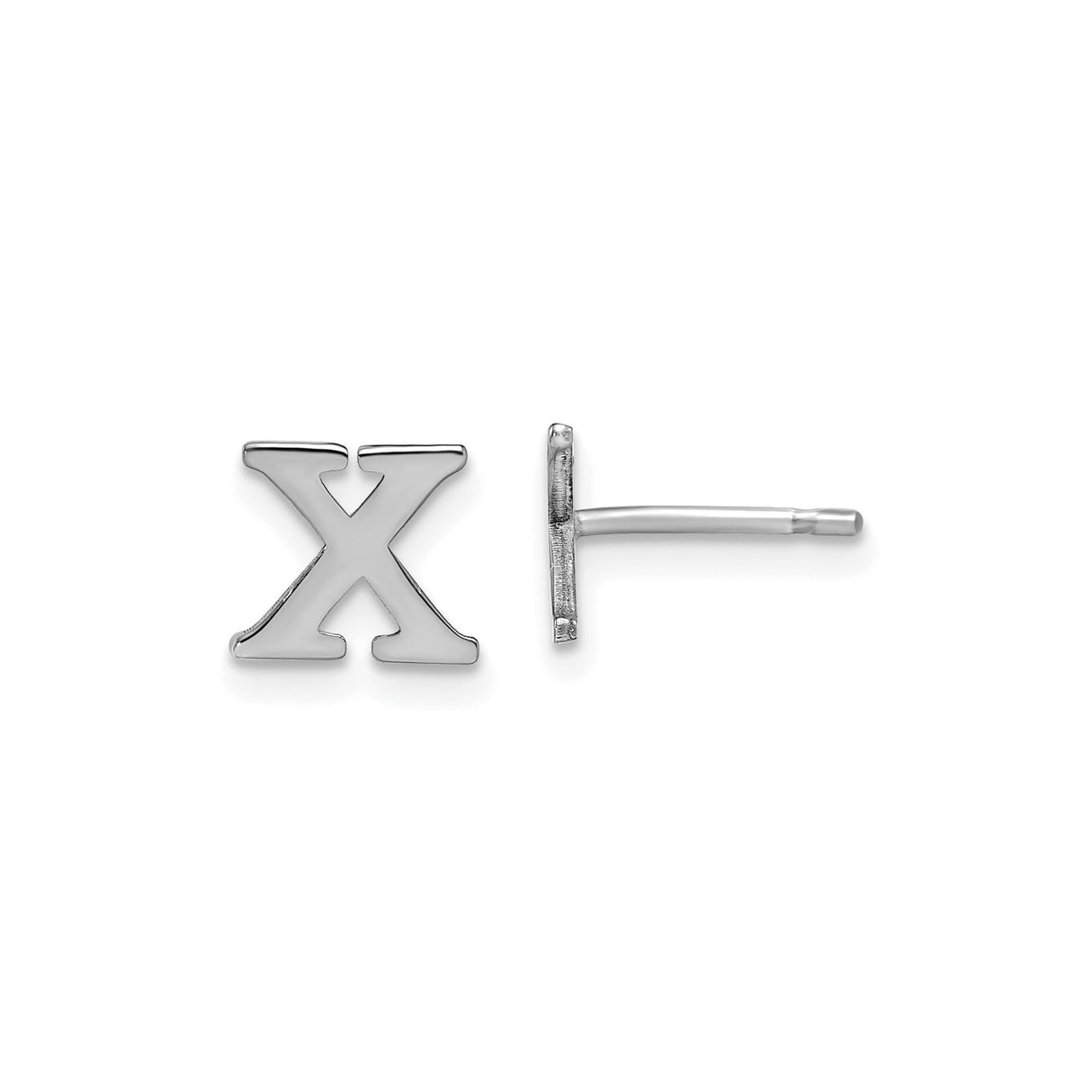 Sterling Silver Letter X Stud Earrings, Rhodium Plated Minimalist Alphabet Design