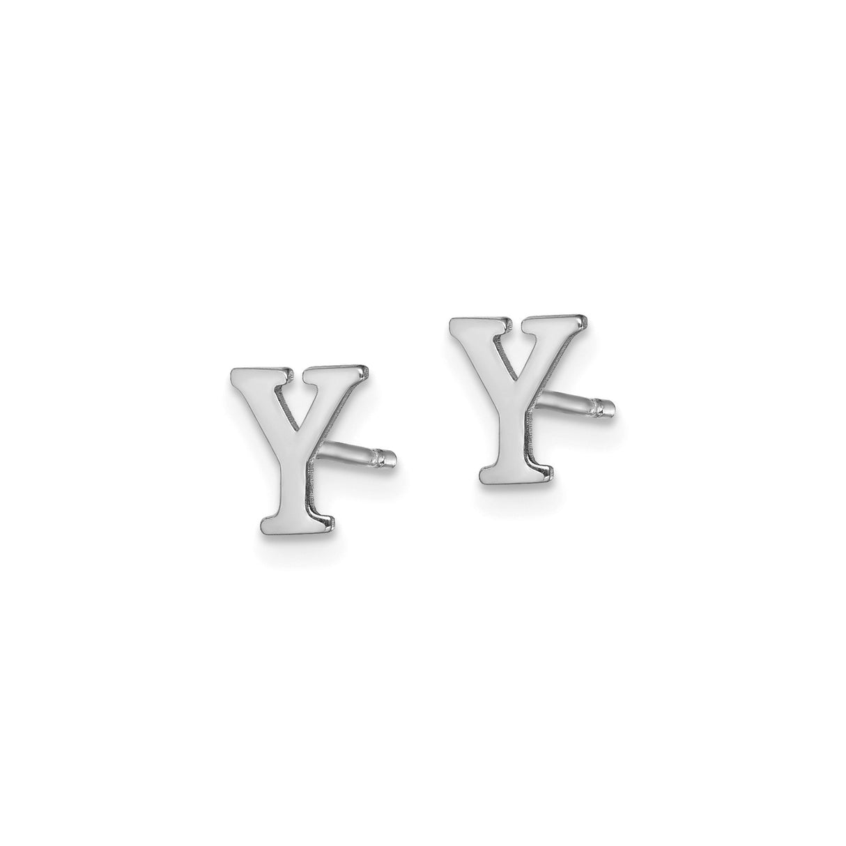 Sterling Silver Letter Y Stud Earring, Rhodium Plated, Classic Serif Font, Polished Finish