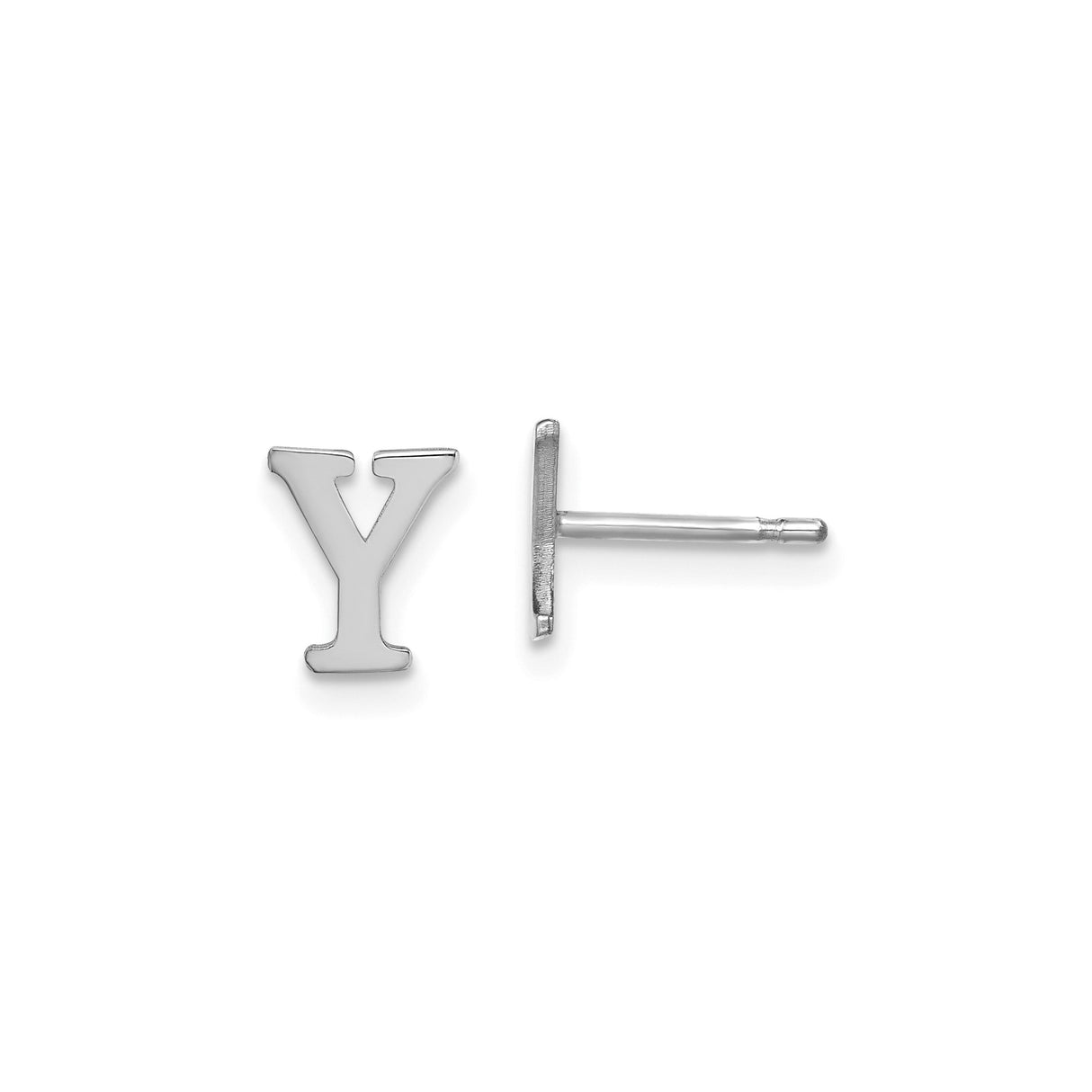 Sterling Silver Letter Y Stud Earring, Rhodium Plated, Classic Serif Font, Polished Finish