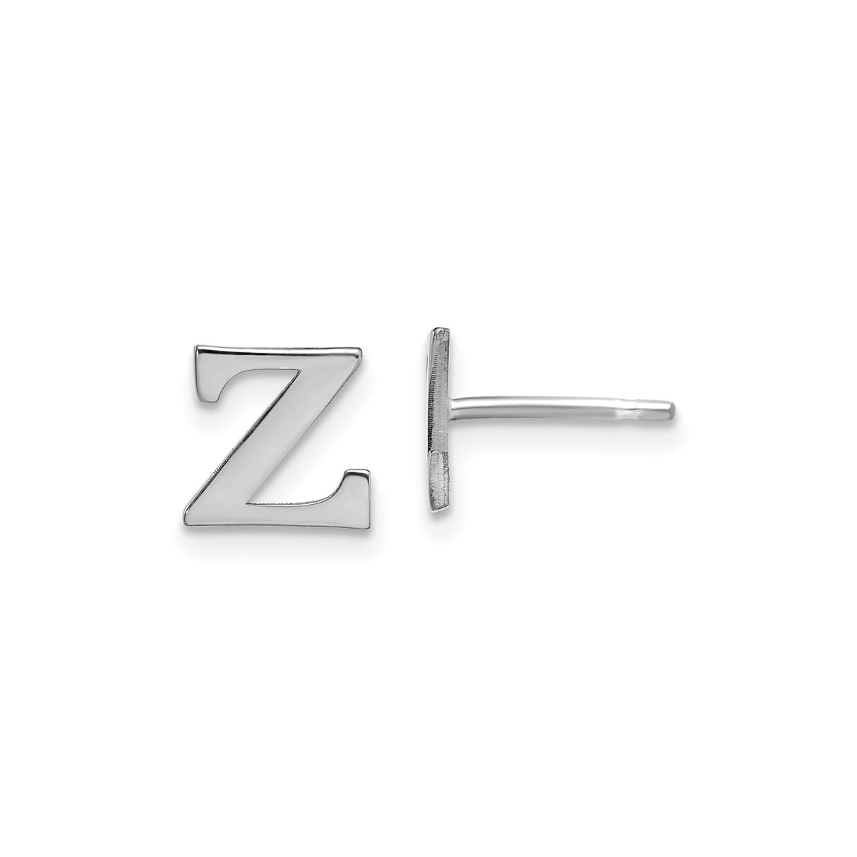 Sterling Silver Letter Z Stud Earrings, Polished Finish, Minimalist Alphabet Design