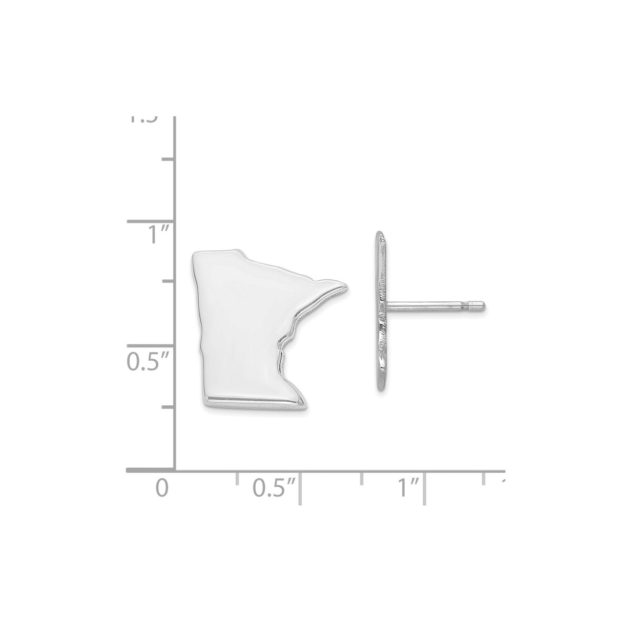 Sterling Silver Minnesota Shaped Stud Earrings, Rhodium Plated State Outline Jewelry for Women