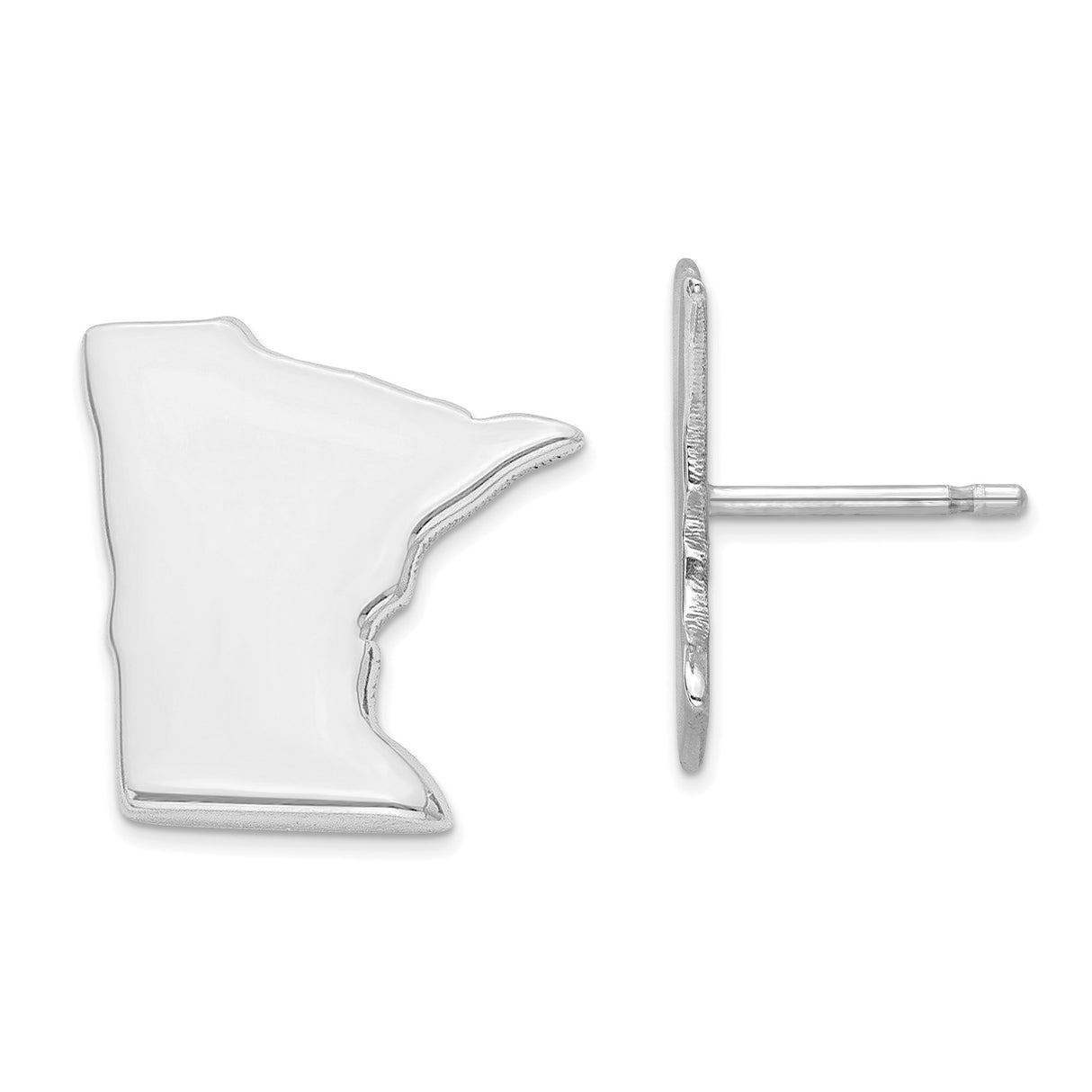 Sterling Silver Minnesota Shaped Stud Earrings, Rhodium Plated State Outline Jewelry for Women