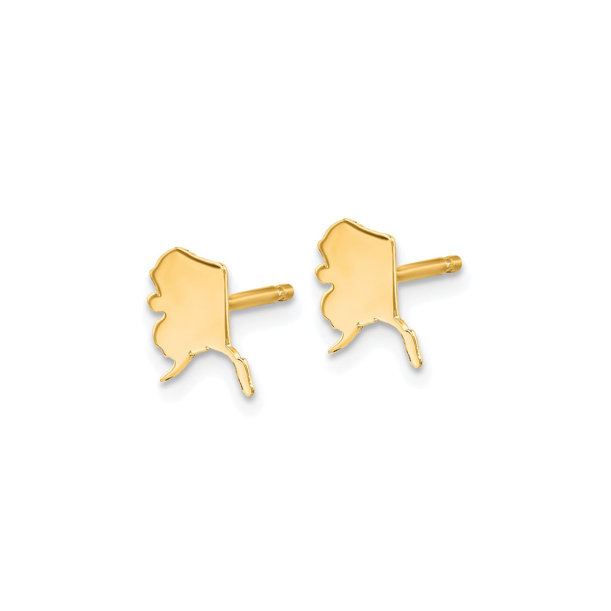 14k Yellow Gold Alaska Stud Earrings, State Outline Design, Minimalist Travel Theme Jewelry