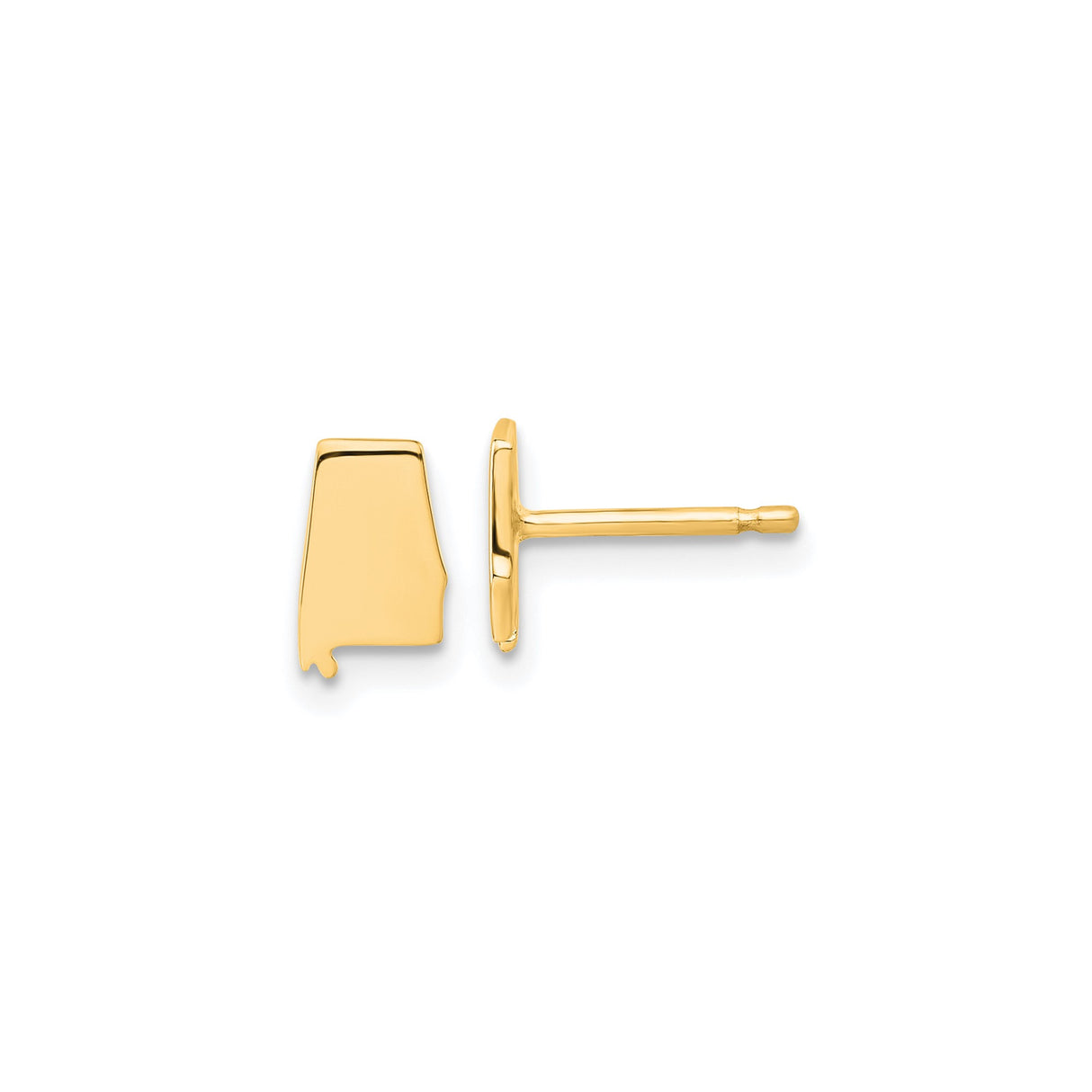14k Yellow Gold Alabama Outline Stud Earrings, Polished State Shape Design for Women or Unisex Wear