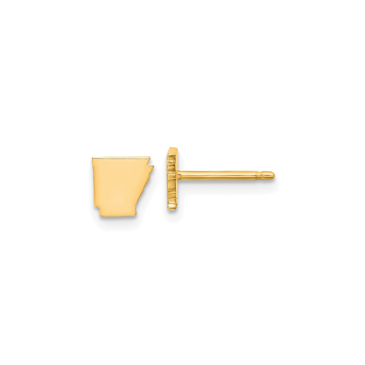 14k Yellow Gold Arkansas Outline Stud Earrings, Minimalist State Map Design, Unisex Jewelry