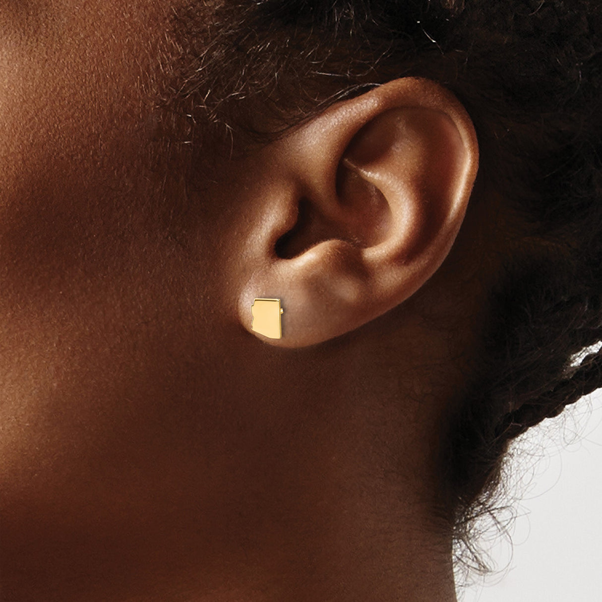 14k Yellow Gold Arizona Shaped Stud Earrings, Minimalist State Outline Jewelry, Unisex Design