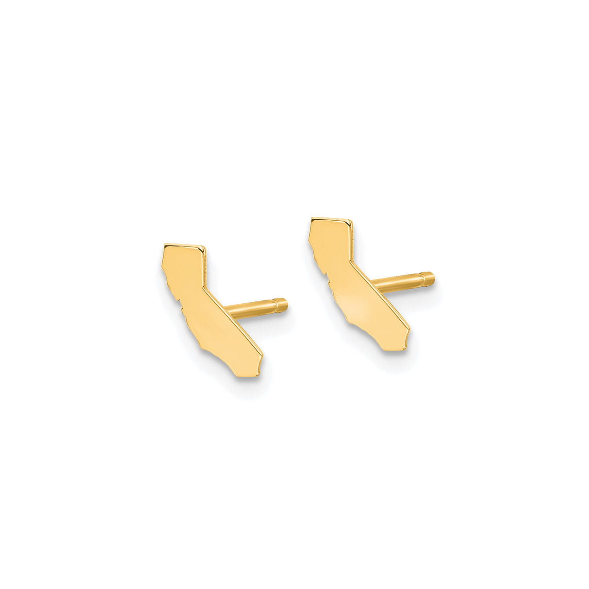 14k Yellow Gold California Stud Earrings, Polished State Outline Design, Minimalist USA Jewelry