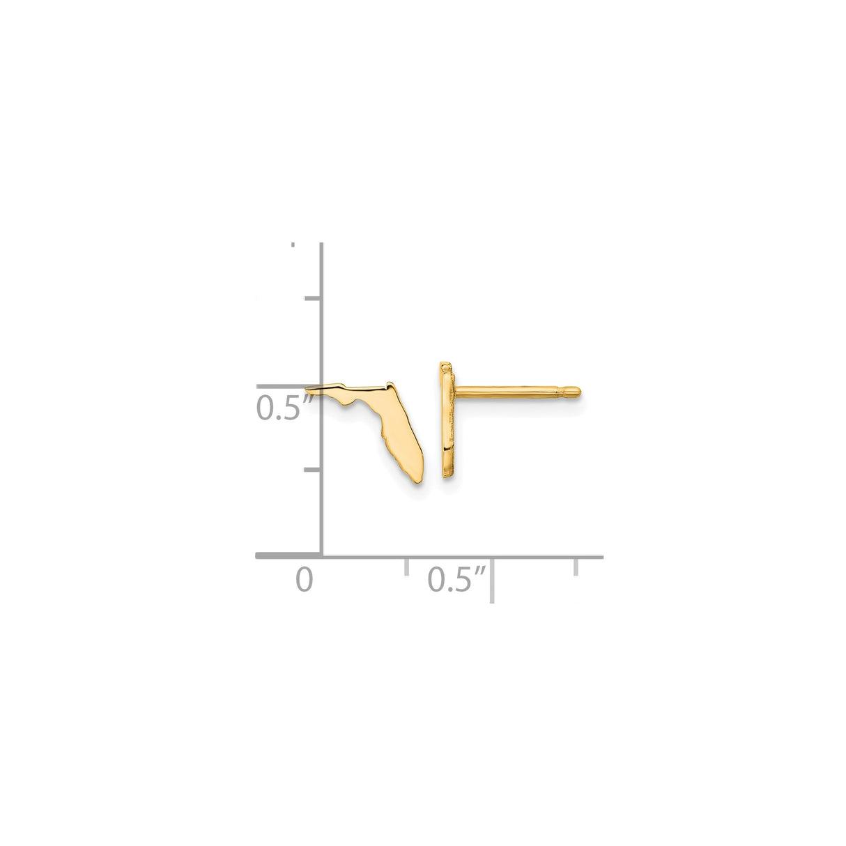 14k Yellow Gold Florida State Stud Earrings, Map Silhouette Design, Unisex Minimalist Style