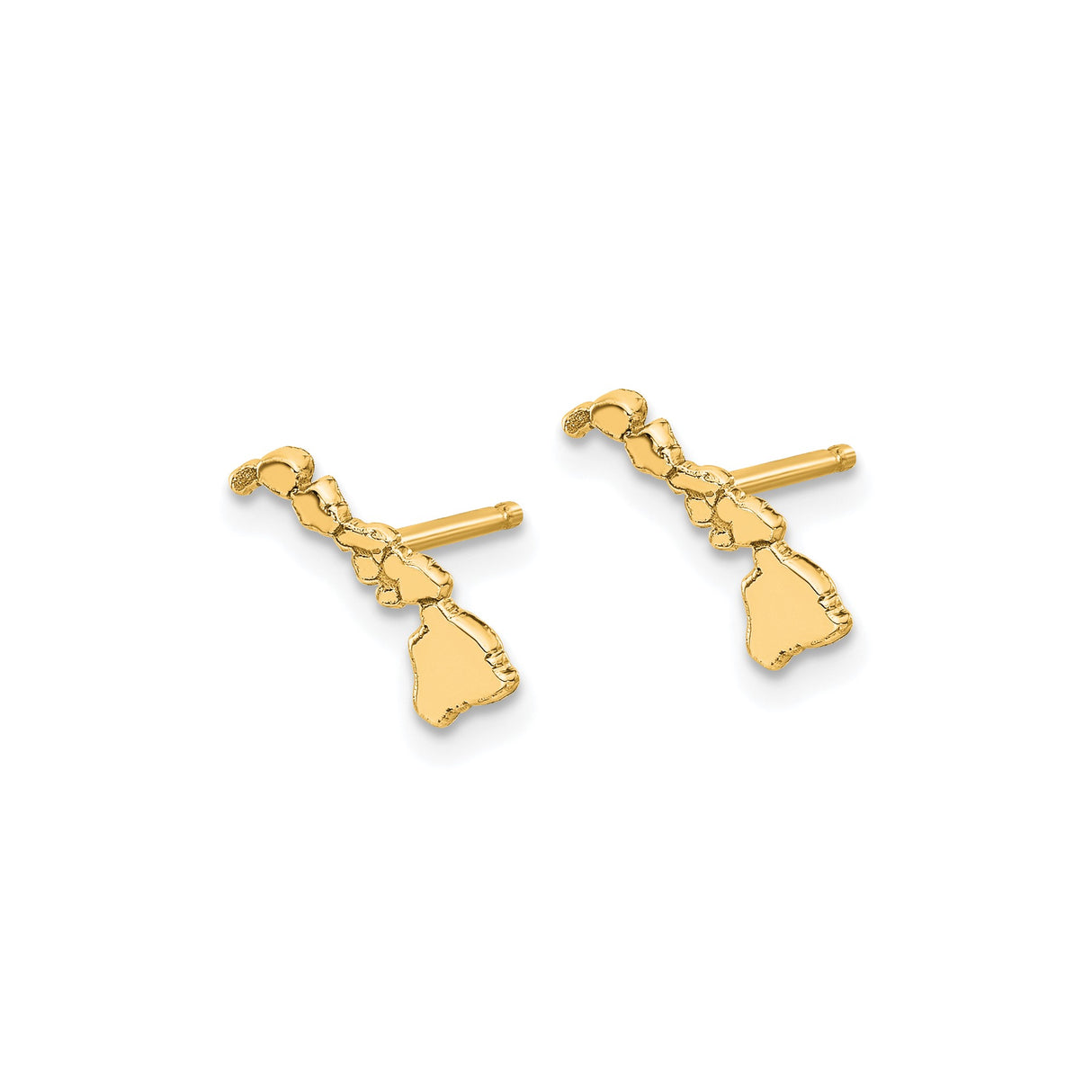14k Yellow Gold Hawaii Island Chain Stud Earrings, Polished Map Outline