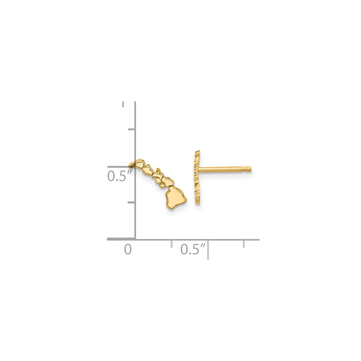 14k Yellow Gold Hawaii Island Chain Stud Earrings, Polished Map Outline