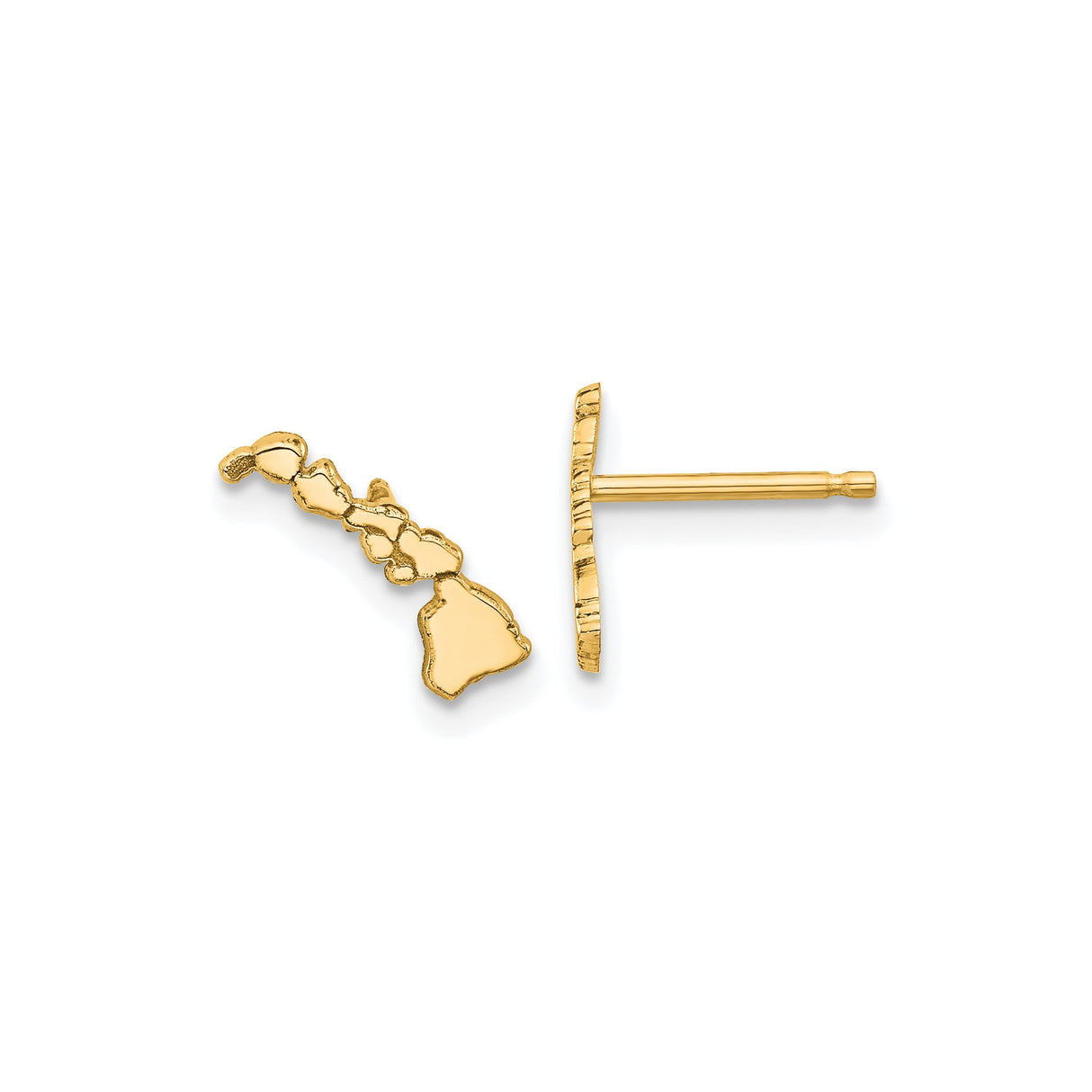 14k Yellow Gold Hawaii Island Chain Stud Earrings, Polished Map Outline