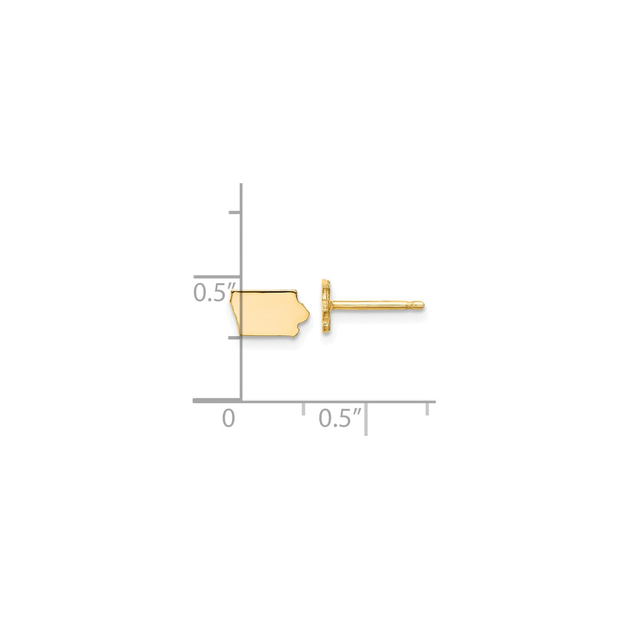 14k Yellow Gold Iowa State Outline Stud Earrings, Minimalist Map Design for Women or Unisex Wear