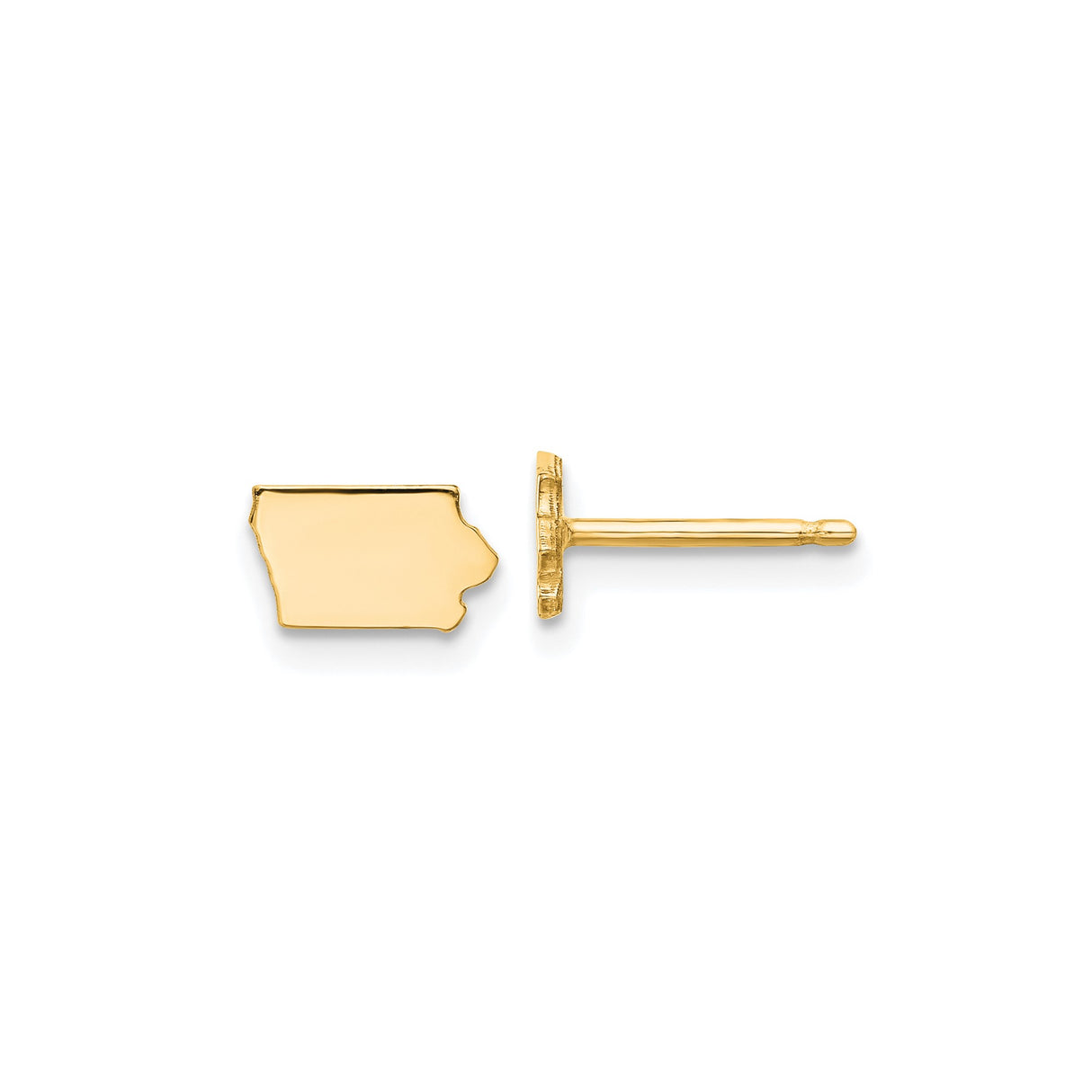 14k Yellow Gold Iowa State Outline Stud Earrings, Minimalist Map Design for Women or Unisex Wear