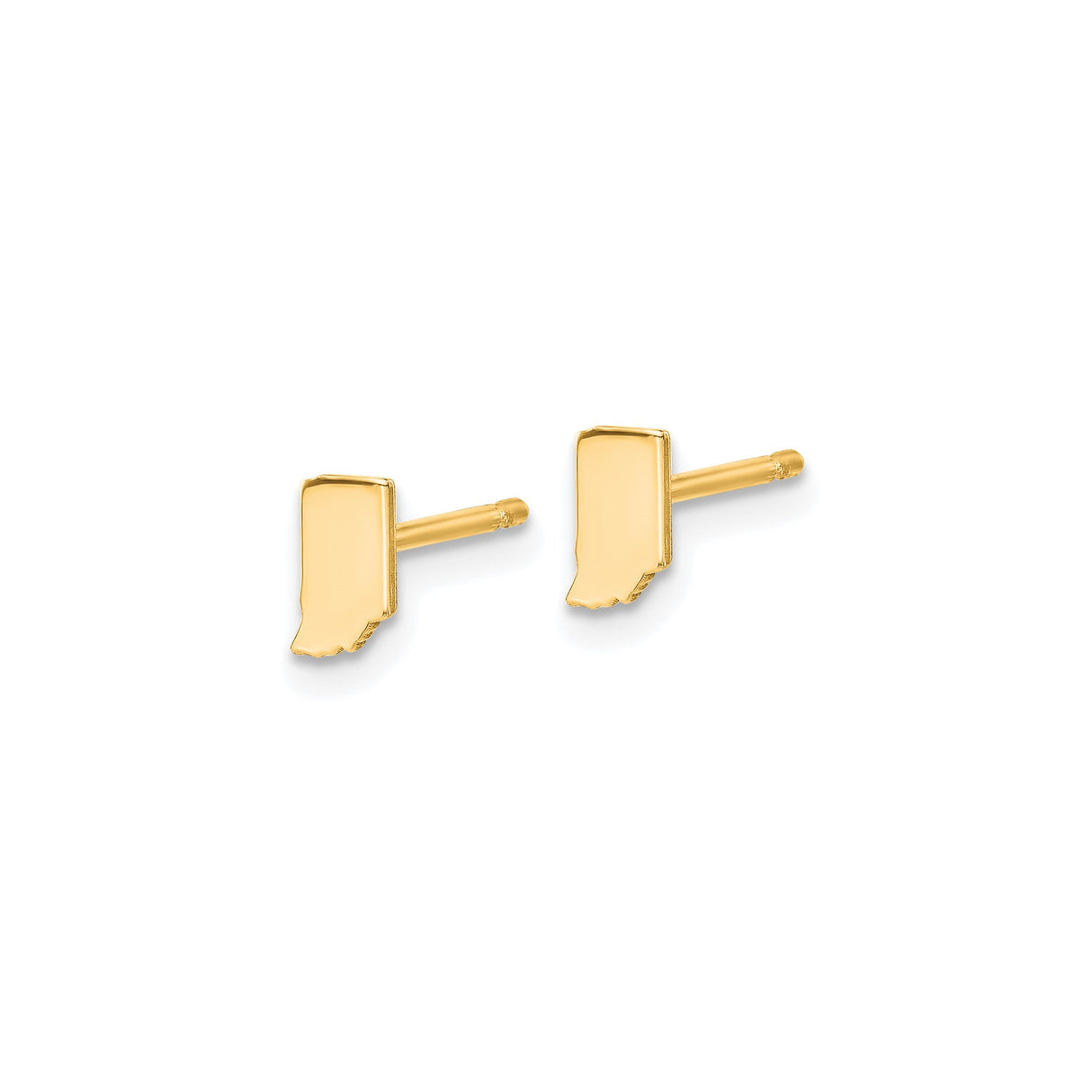 14k Yellow Gold Indiana State Outline Stud Earrings, Minimalist USA Map Design