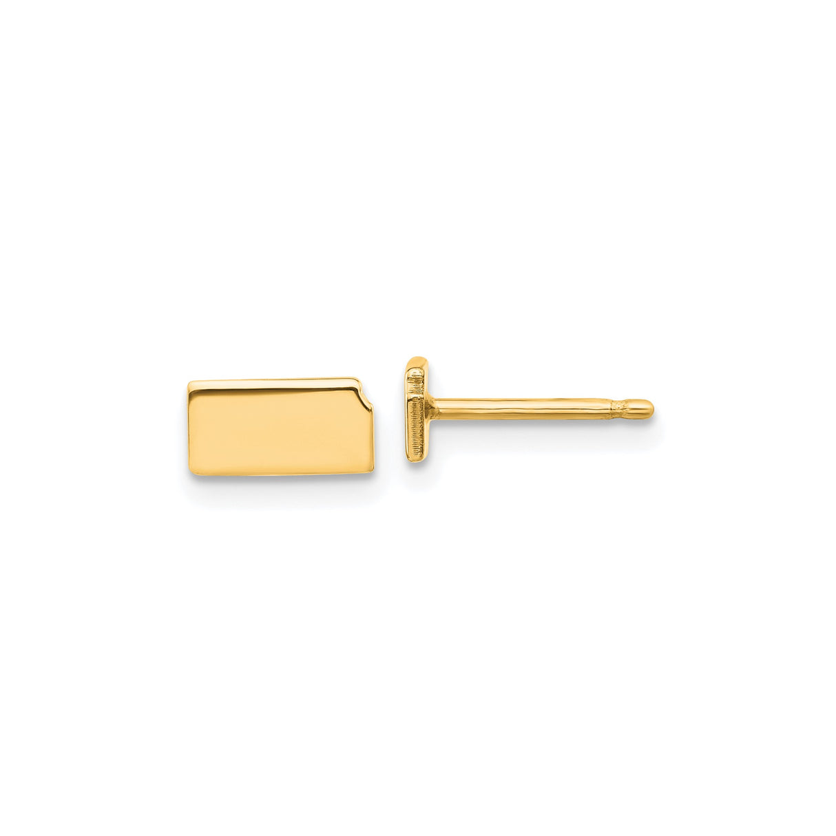 14k Yellow Gold Rectangle Stud Earrings with Notched Corners and Matte Finish for Men
