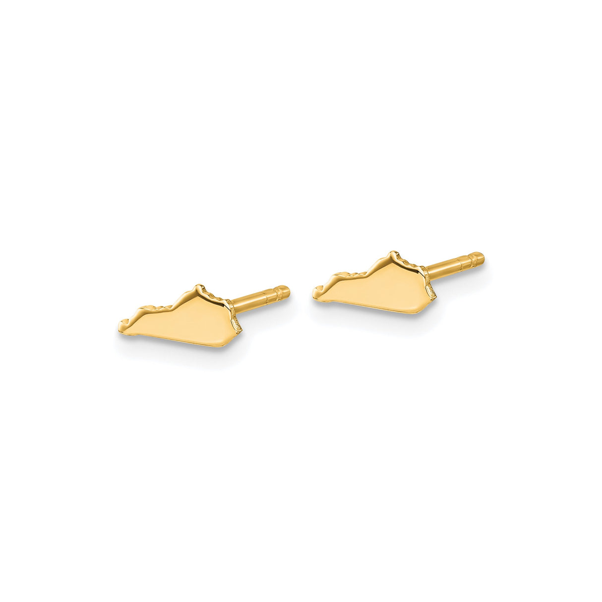 14k Yellow Gold Kentucky State Stud Earrings, Polished Outline Map Design for Women
