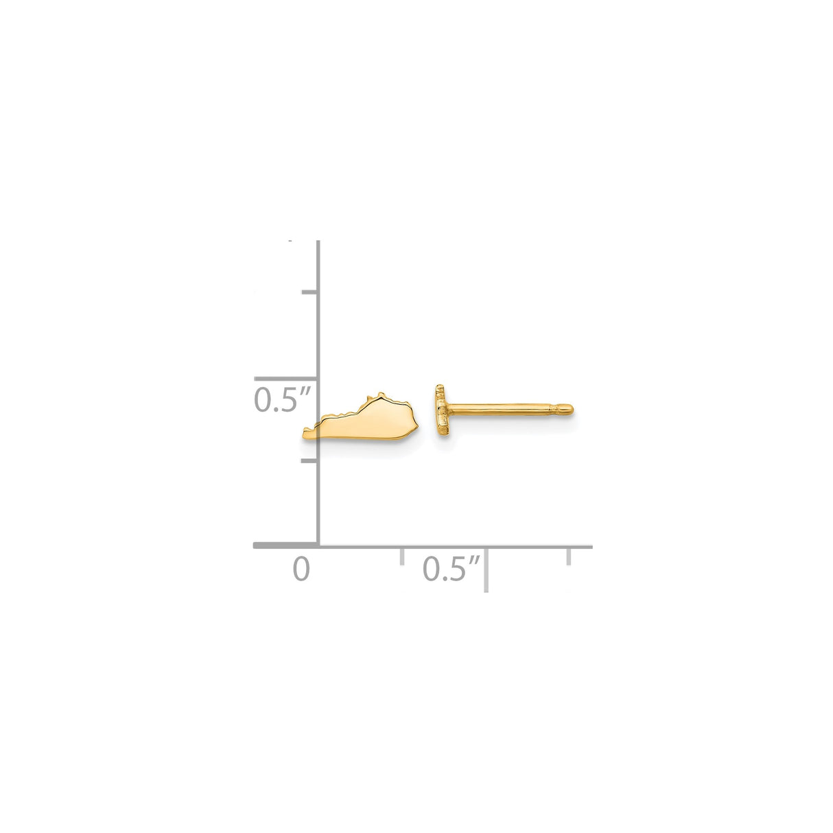 14k Yellow Gold Kentucky State Stud Earrings, Polished Outline Map Design for Women