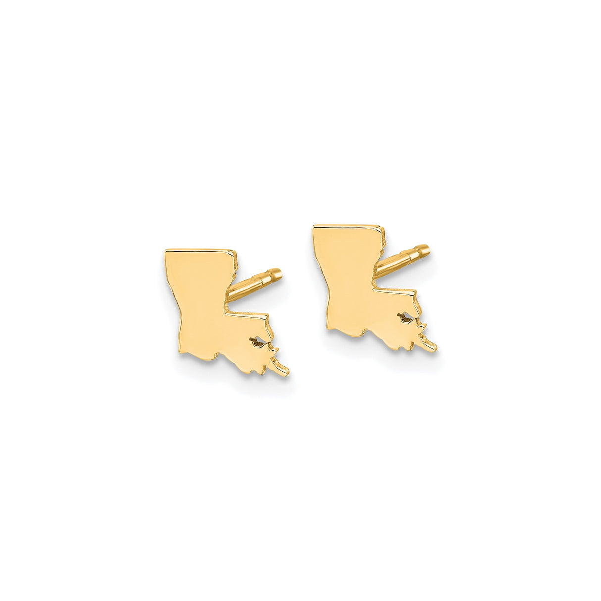 14k Yellow Gold Louisiana Shaped Stud Earrings, Polished State Outline Jewelry for Women