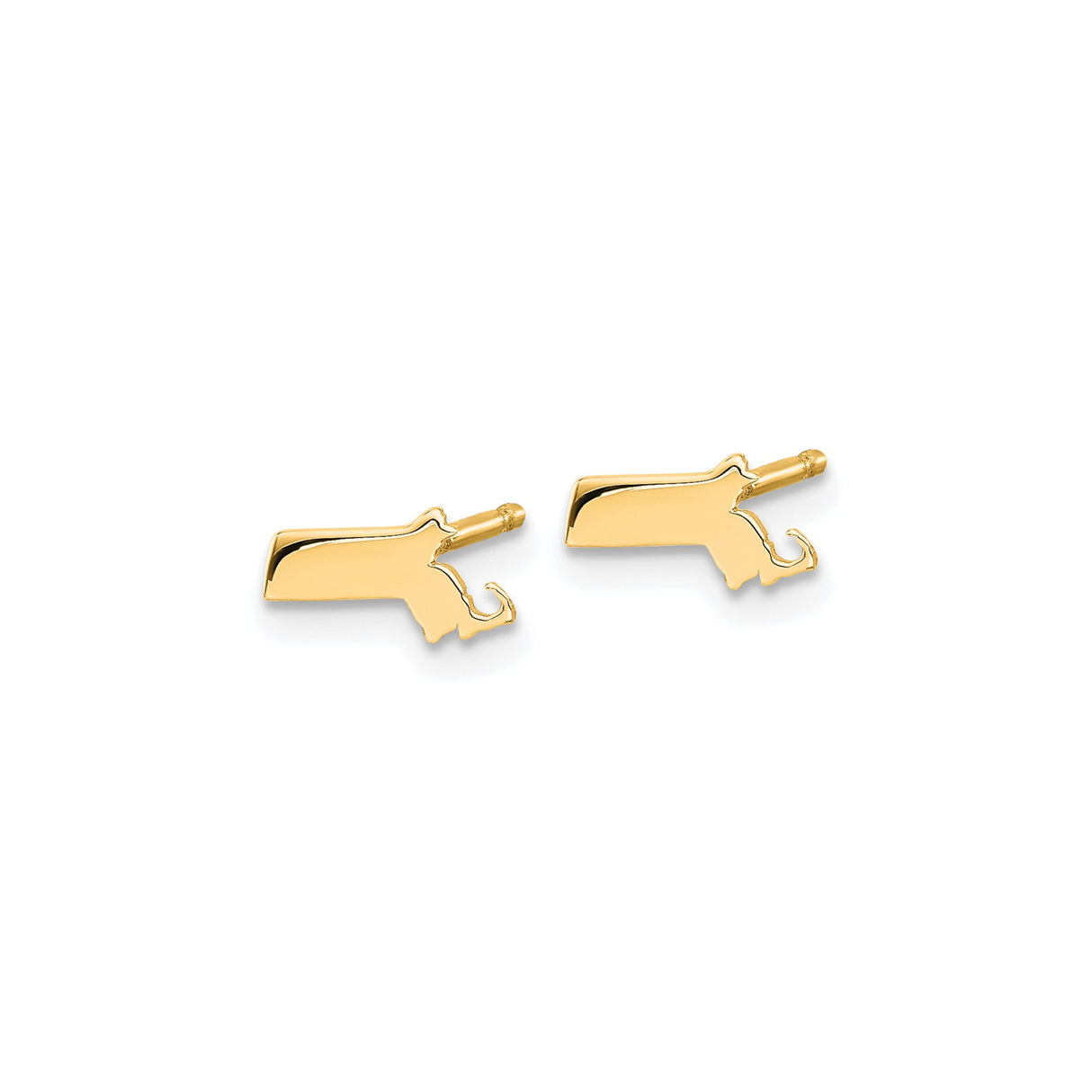 14k Yellow Gold Massachusetts Outline Stud Earrings, Minimalist State Map Design