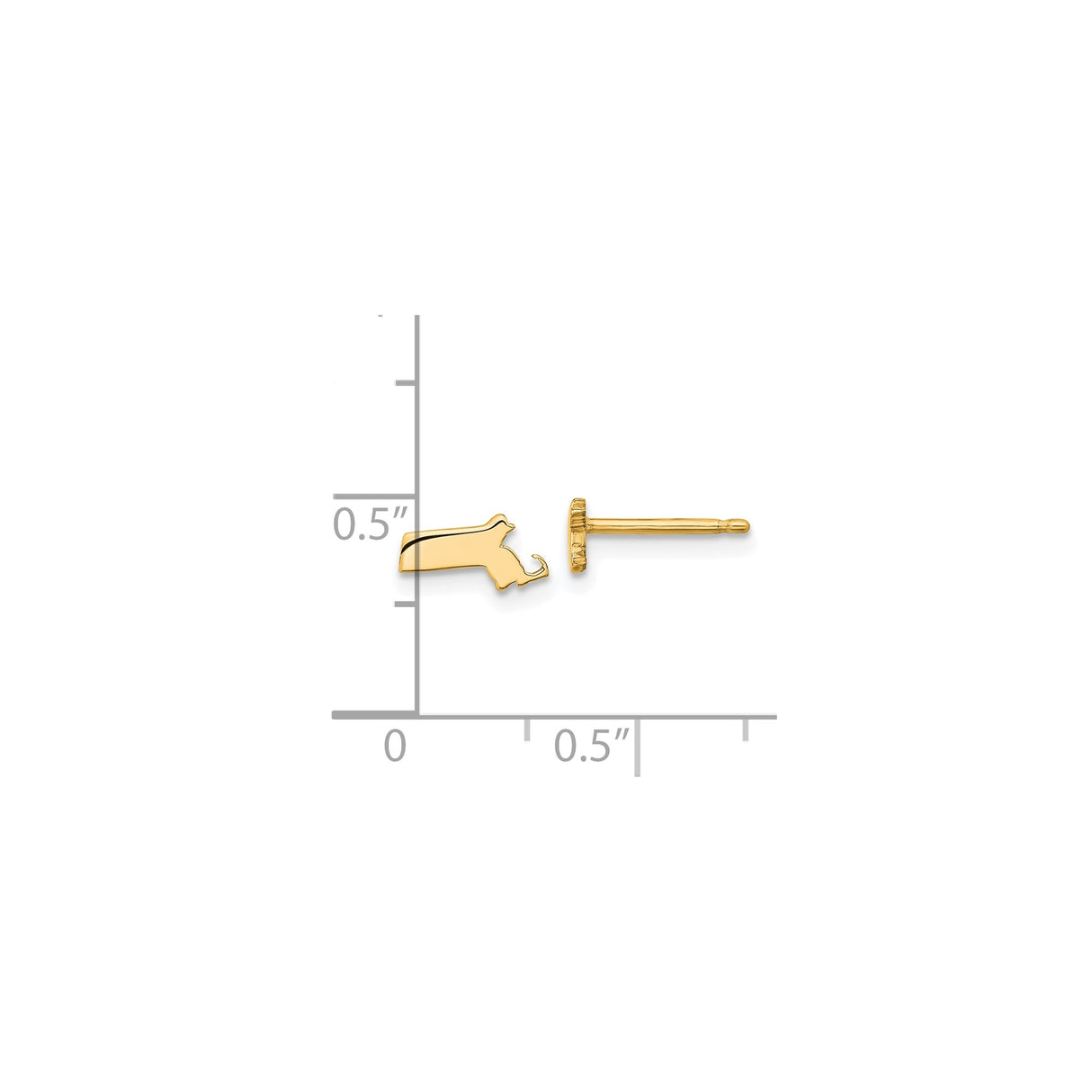 14k Yellow Gold Massachusetts Outline Stud Earrings, Minimalist State Map Design
