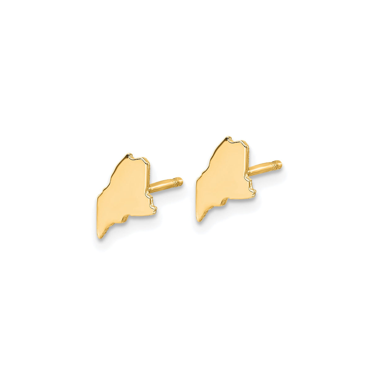 14k Yellow Gold Maine Stud Earrings, State Outline Design, Minimalist Travel Theme Jewelry