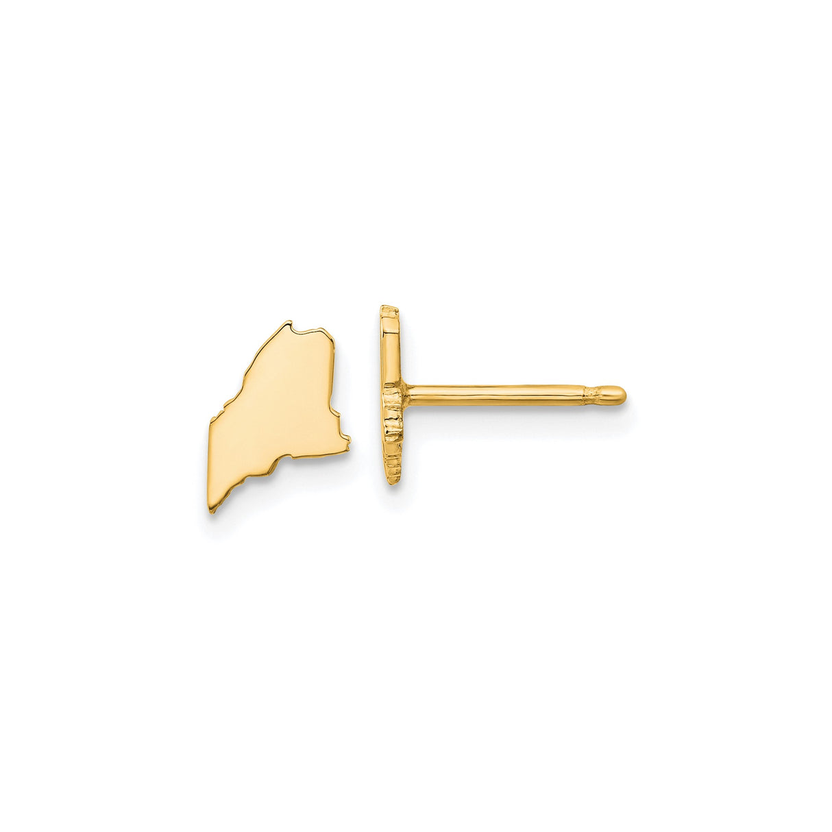14k Yellow Gold Maine Stud Earrings, State Outline Design, Minimalist Travel Theme Jewelry