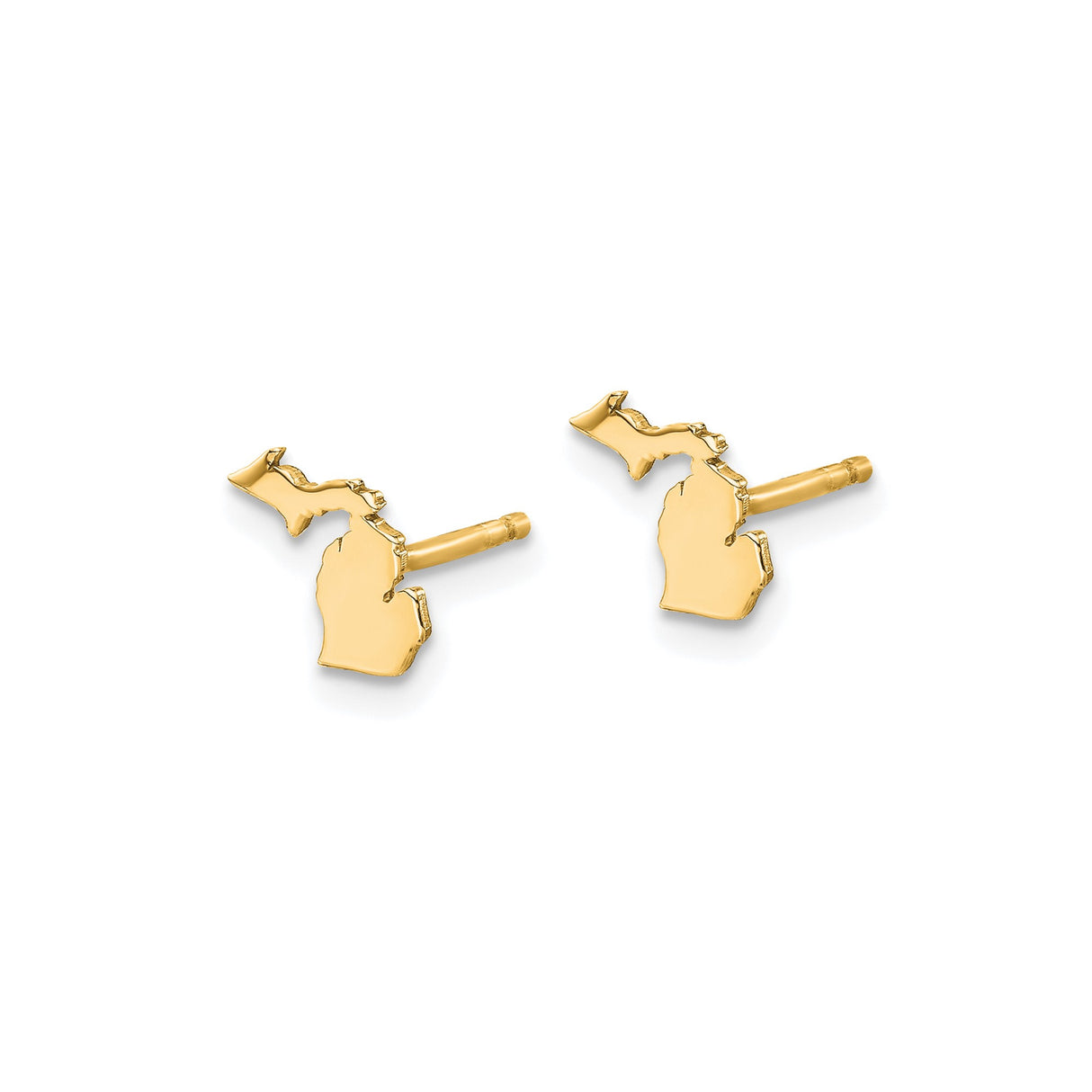 14k Yellow Gold Michigan State Stud Earrings, Upper and Lower Peninsula Silhouette