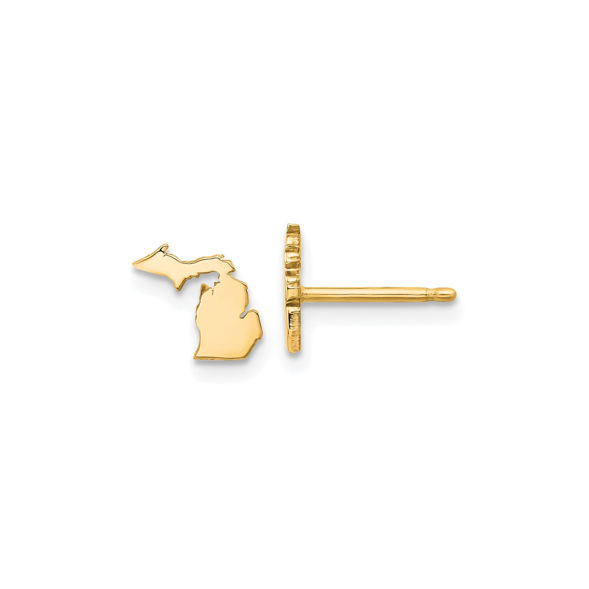 14k Yellow Gold Michigan State Stud Earrings, Upper and Lower Peninsula Silhouette