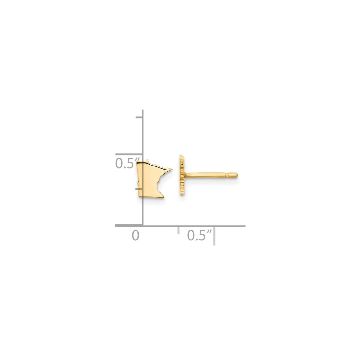 14k Yellow Gold Minnesota State Stud Earrings, Polished Geographic Outline Design