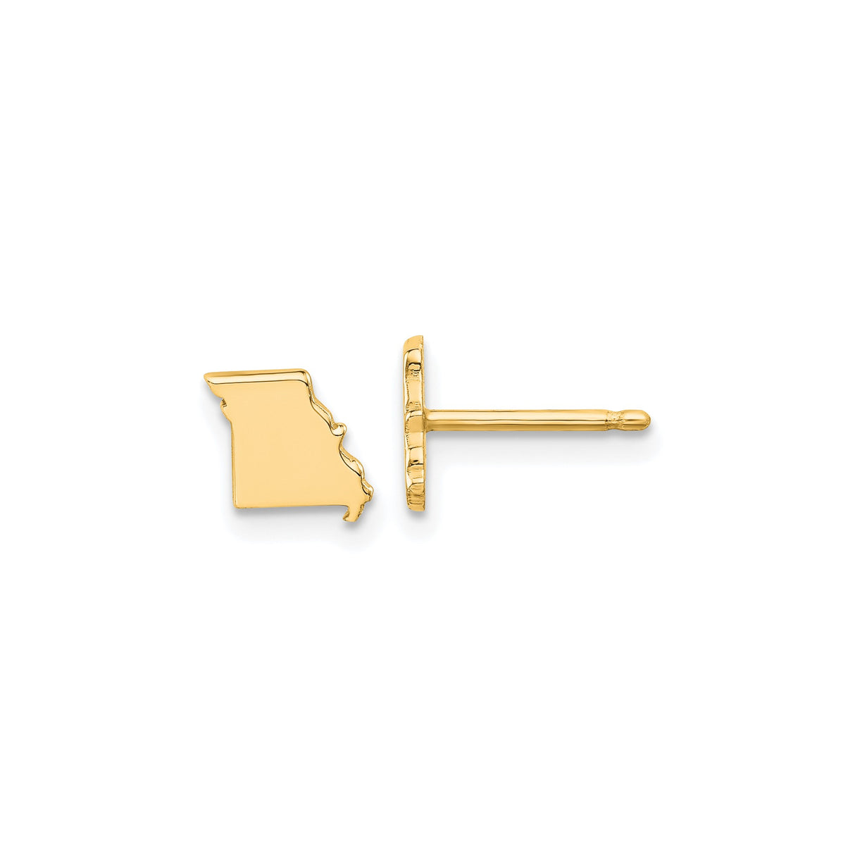 14k Yellow Gold Missouri State Stud Earrings, Minimalist Map Outline Design