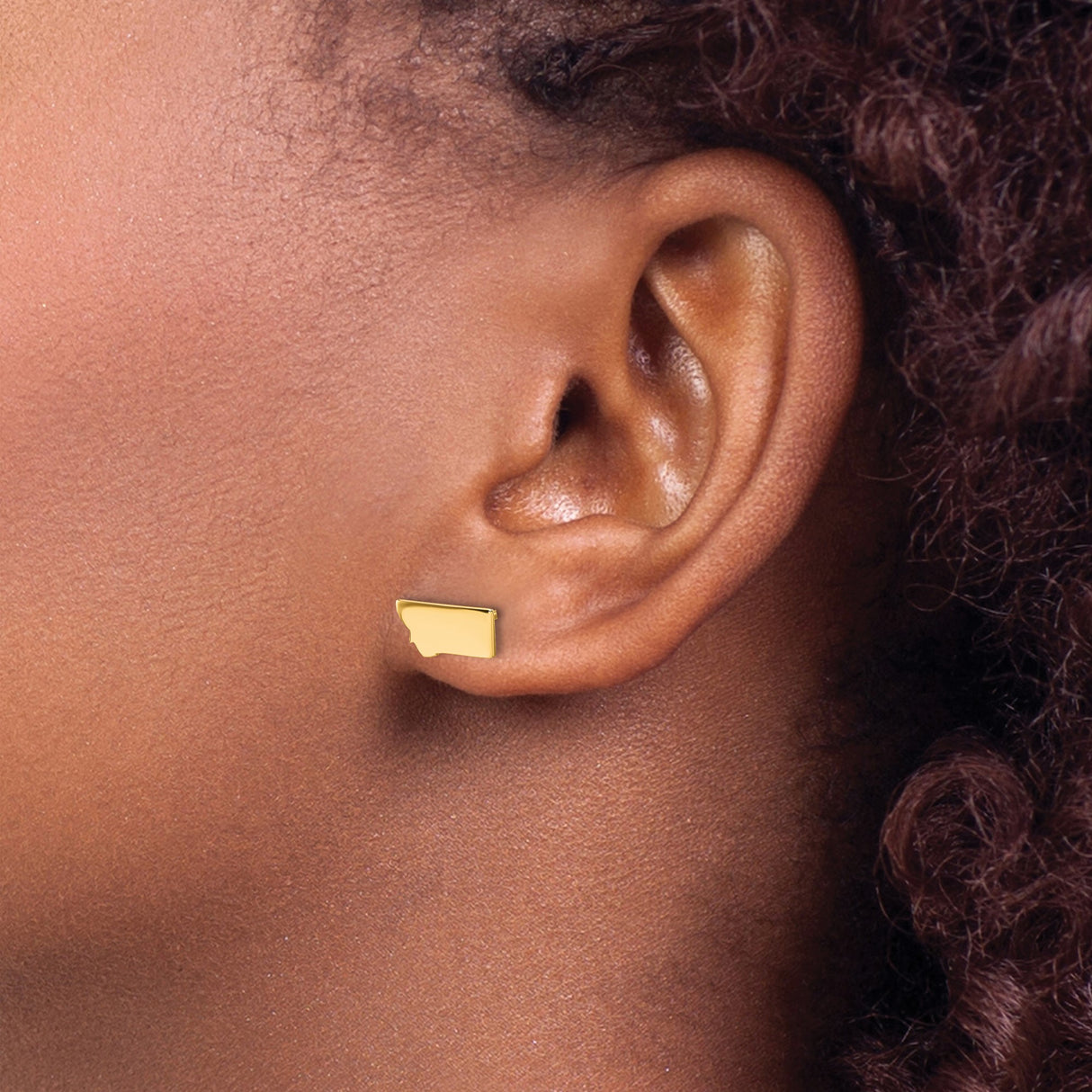 14k Yellow Gold Montana State Outline Stud Earrings, Minimalist Map Design
