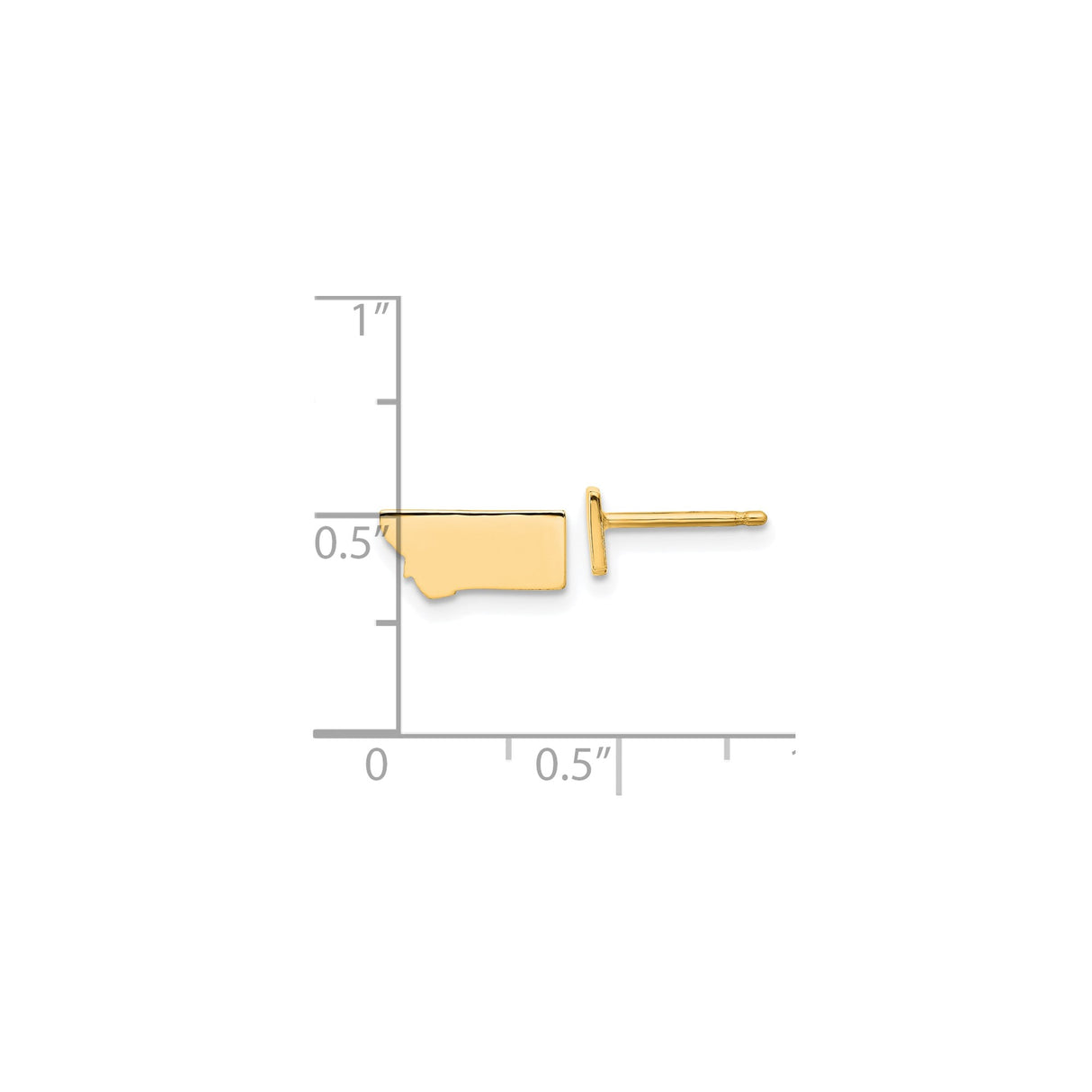 14k Yellow Gold Montana State Outline Stud Earrings, Minimalist Map Design