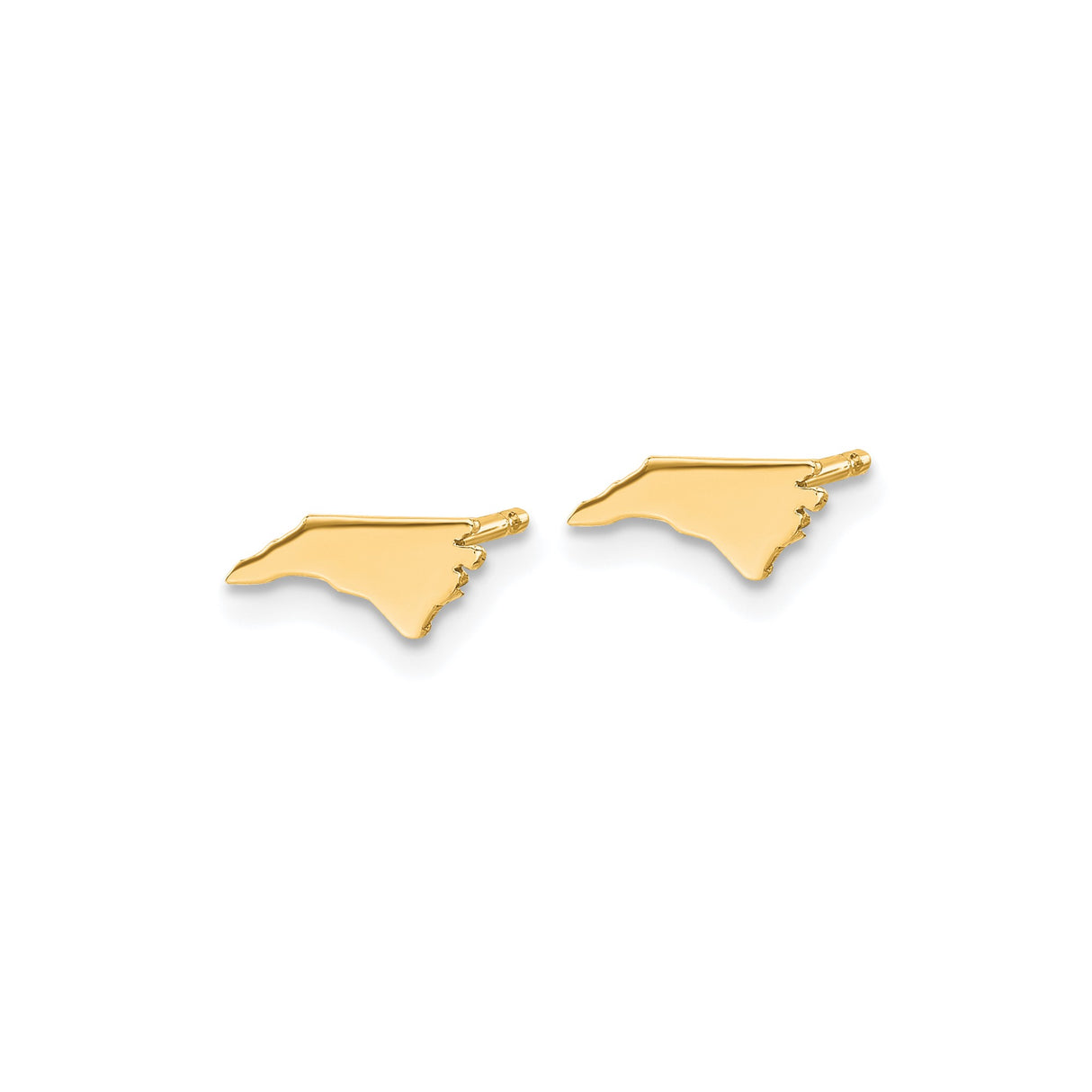 14k Yellow Gold North Carolina State Stud Earrings, Minimalist Map Outline Design