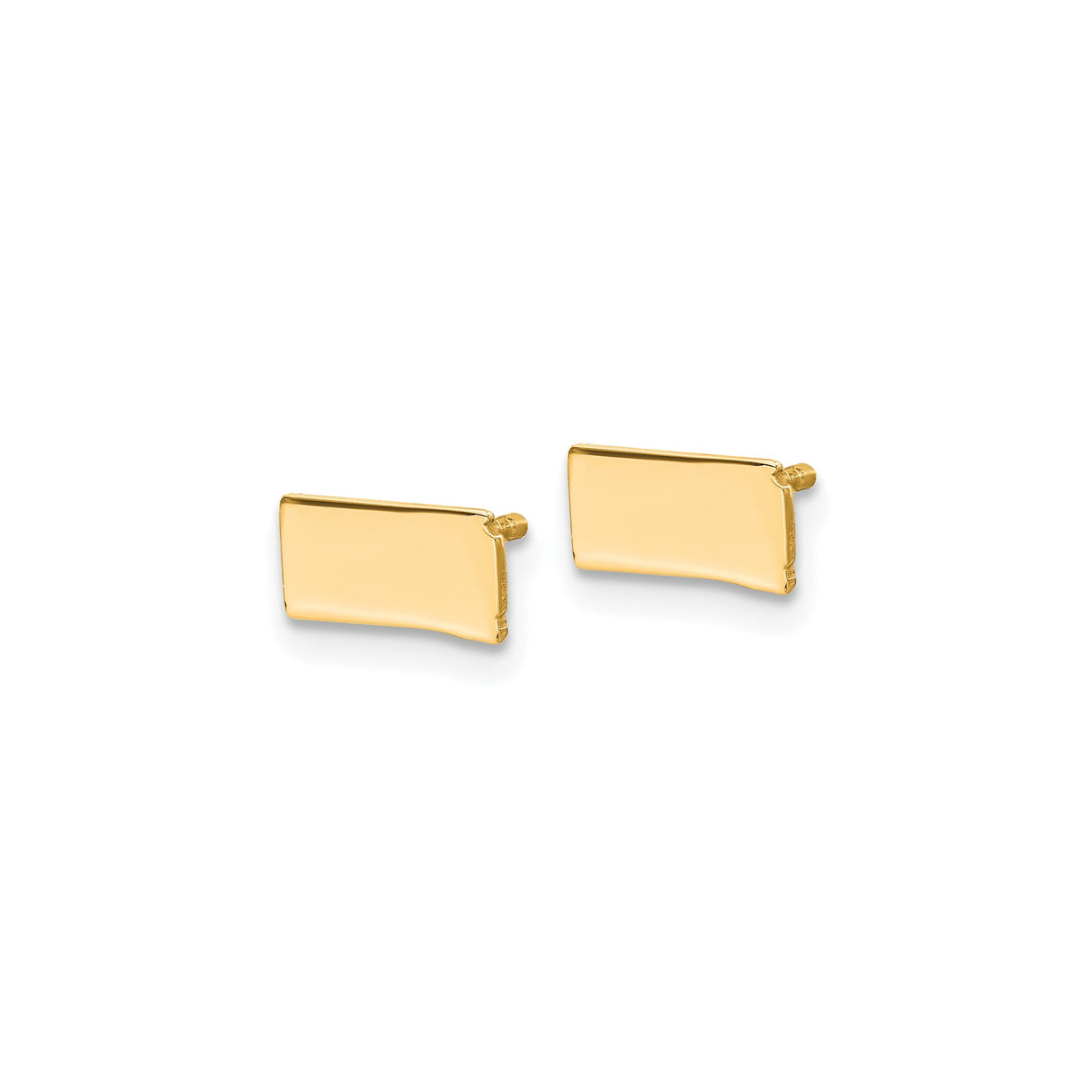 14k Yellow Gold Kansas Shaped Cufflinks, Polished Rectangle State Outline Design