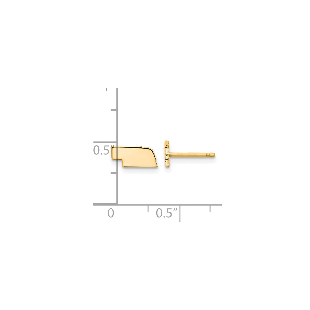 14k Yellow Gold Nebraska State Stud Earrings, Polished Silhouette Map Design, Unisex Jewelry