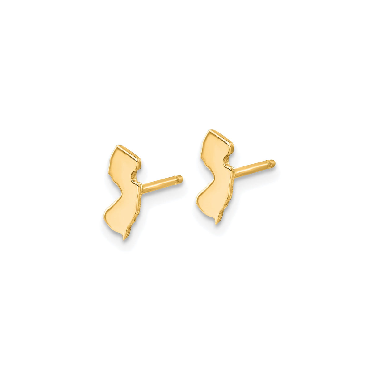 14k Yellow Gold New Jersey State Stud Earrings, Polished NJ Silhouette Design