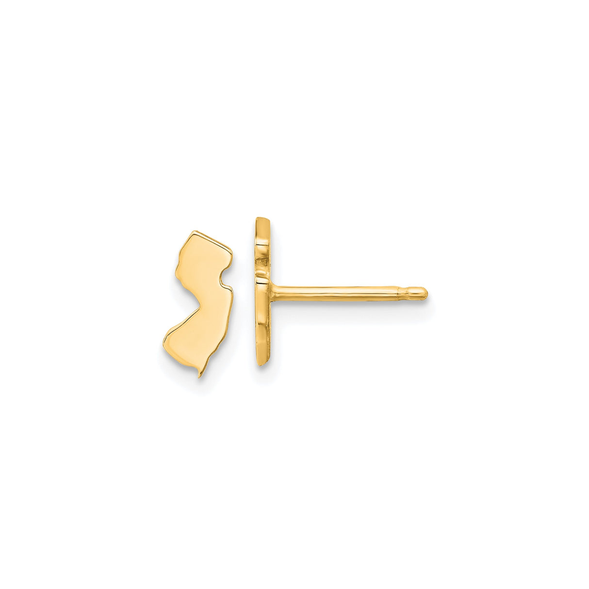 14k Yellow Gold New Jersey State Stud Earrings, Polished NJ Silhouette Design