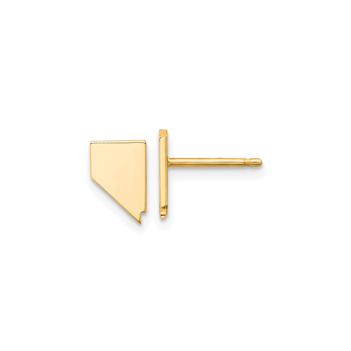 14k Yellow Gold Nevada Shaped Stud Earring, Minimalist State Outline Jewelry for Unisex Wear